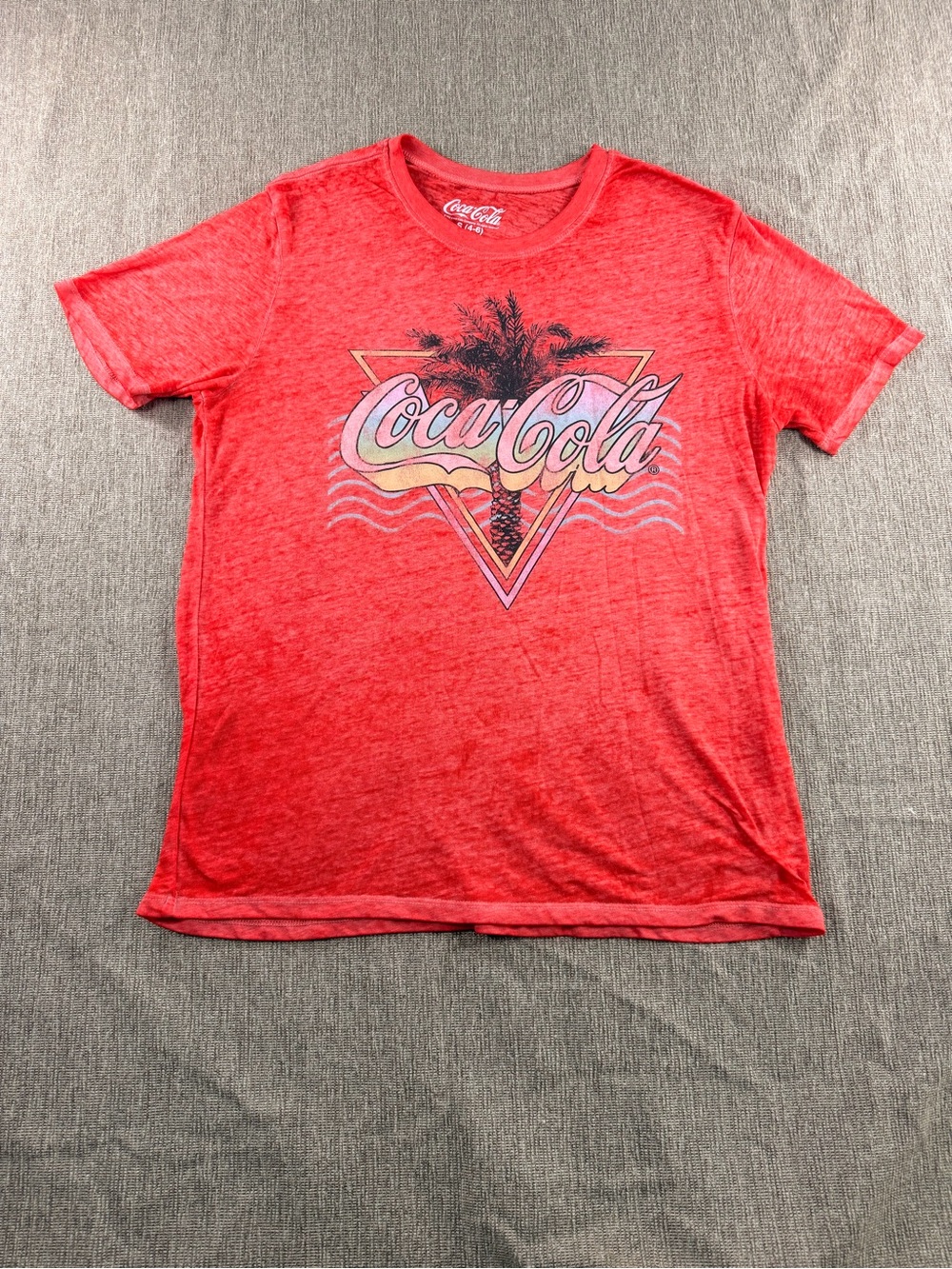 Vintage Coca-Cola Graphic T-Shirt Red Palm Tree Retro Synthwave Small (4-6)